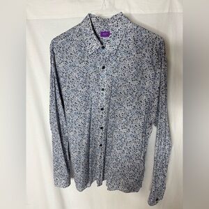 Liberty London Men's White and Blue floral-Patterned Shirt